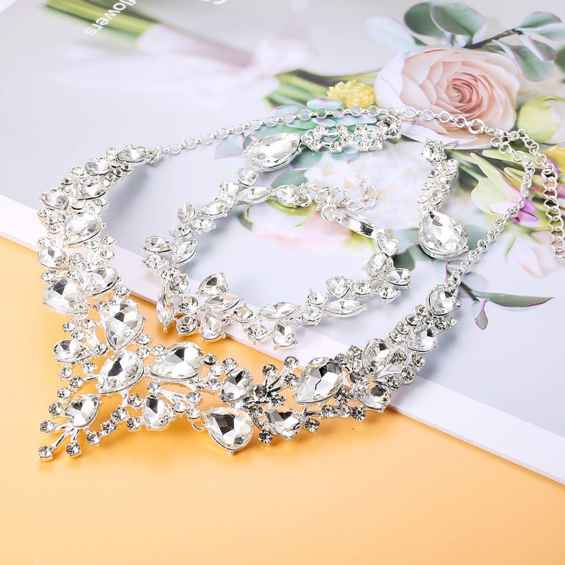 LOYALLOOK Teardrop Cluster Rhinestone Crystal Bridal Jewelry Set for Women Statement Choker Necklace Teardrop Dangle Earrings Crystal Bracelets Sets for Bridesmaid Wedding Party Prom - Image 4